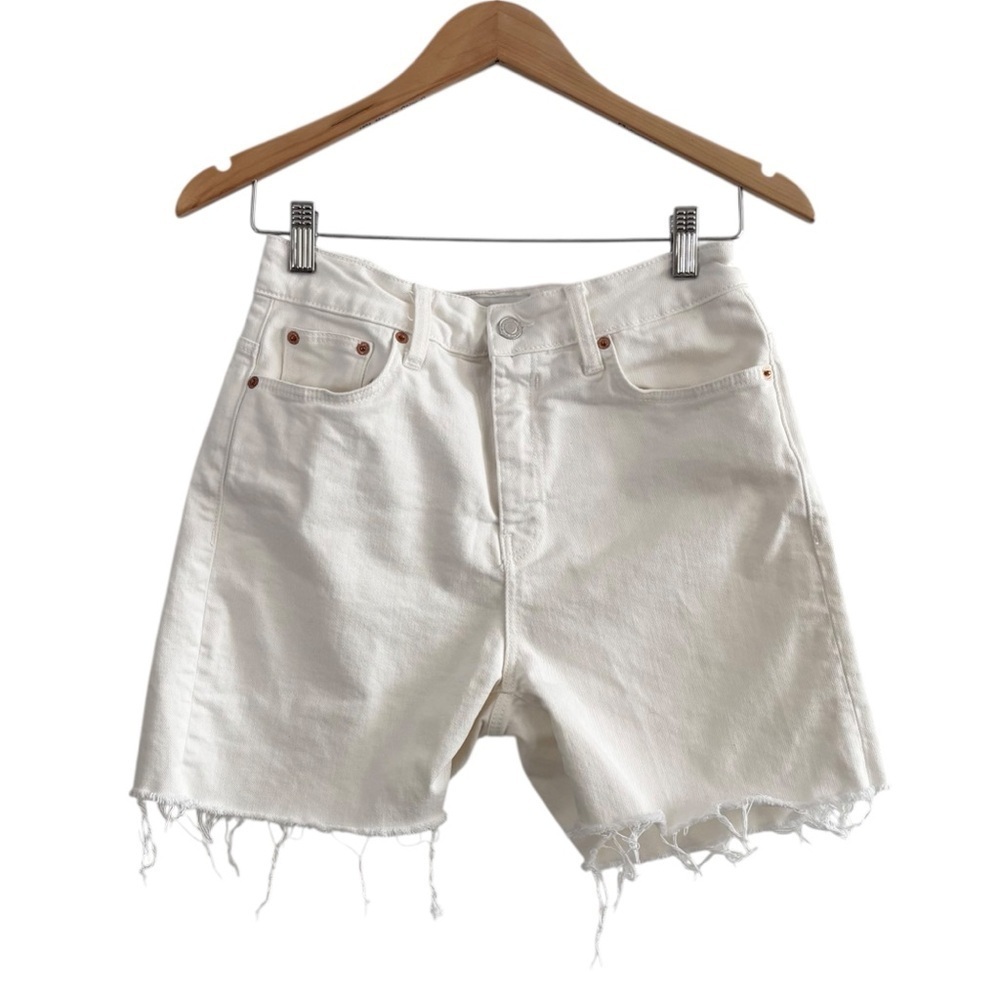 Zara White Long Distressed Jean Shorts